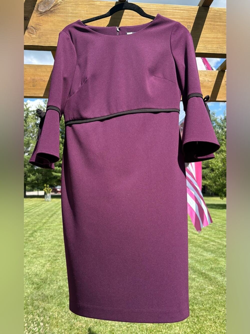 Tommy Hilfiger Plum Sheath Dress with Flared Sleeves-size 8